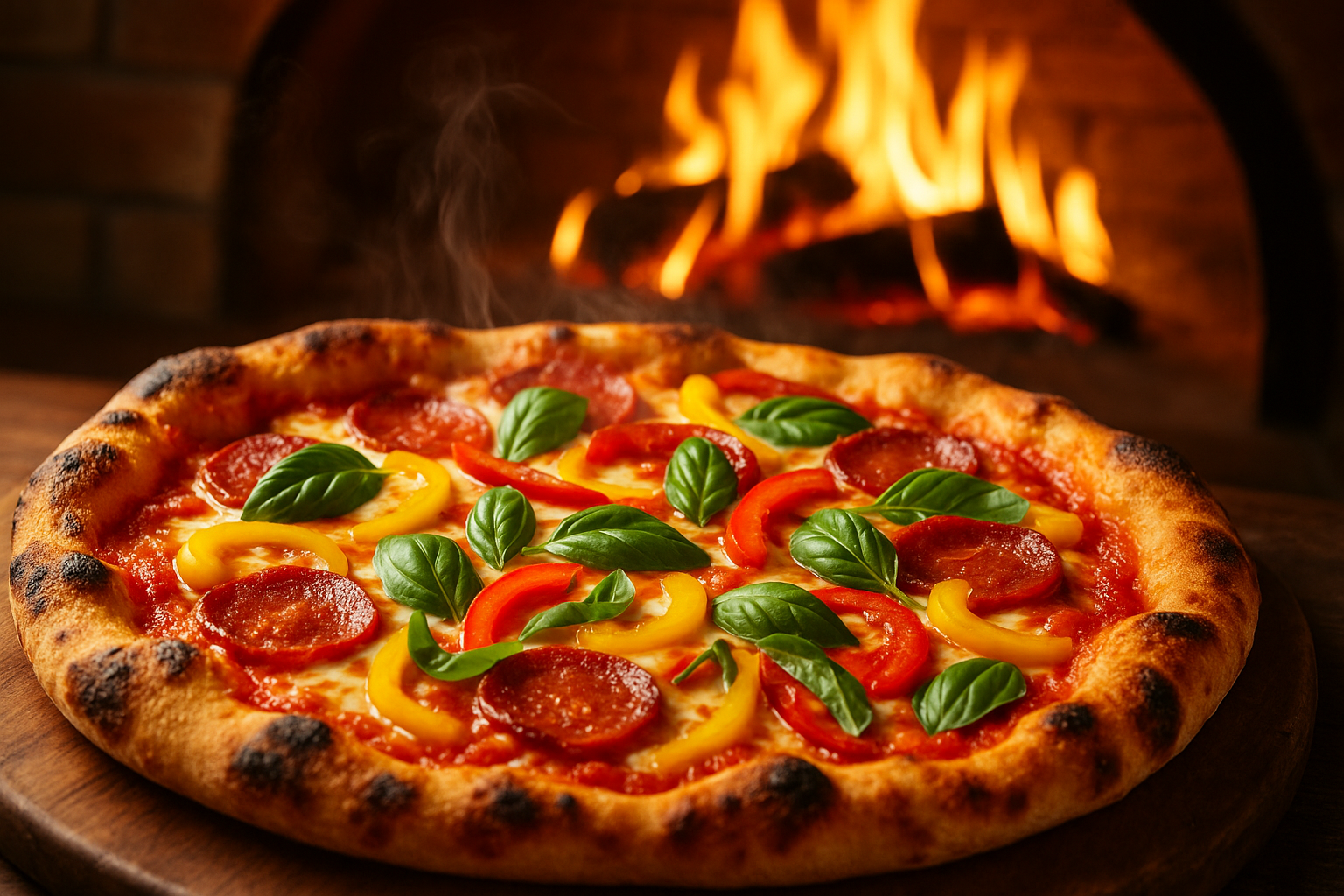 generate for my website Fire-baked pizza photo